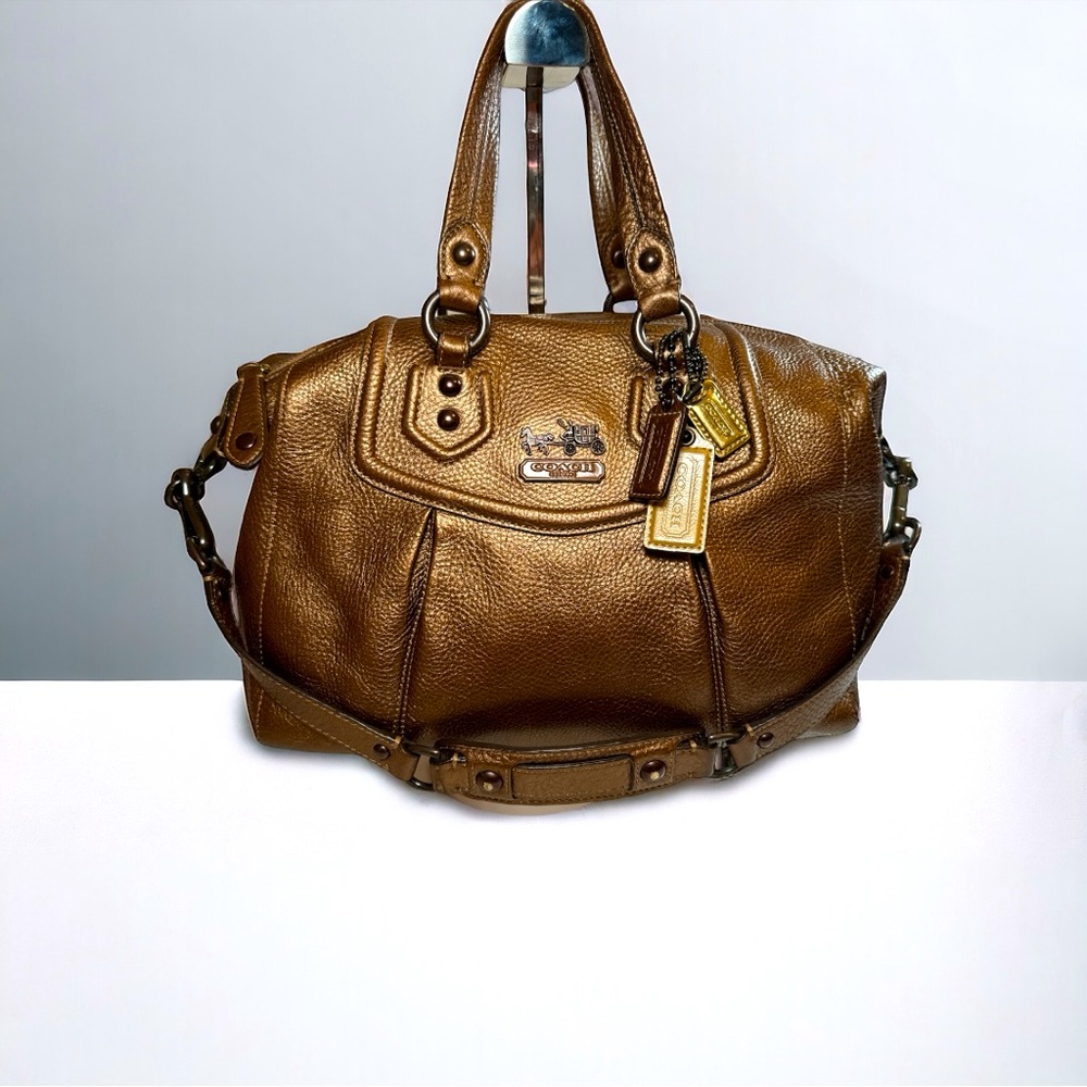 Coach Vintage Madison Audrey Metallic Bronze Leather Handbag w Three Hangtags